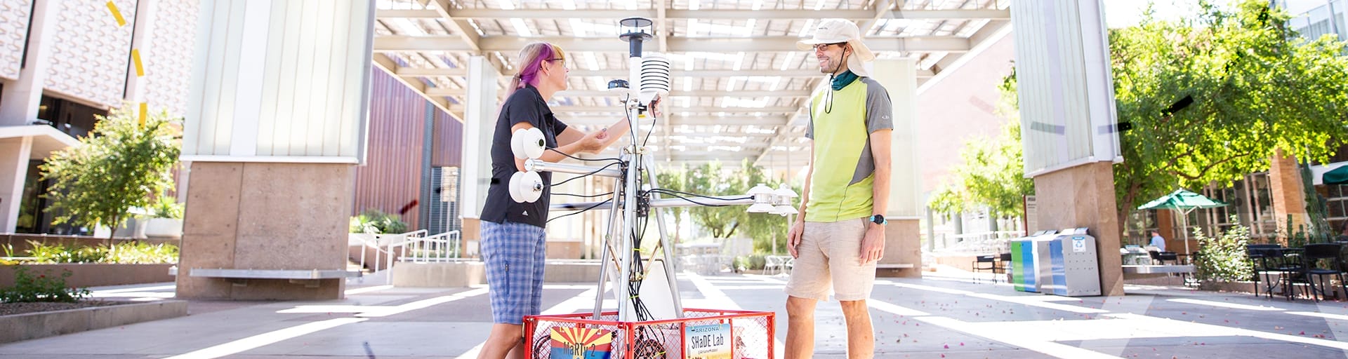 
		ASU School of Sustainability graduate student working to capture heat data with MARTY on ASU’s Tempe campus.		