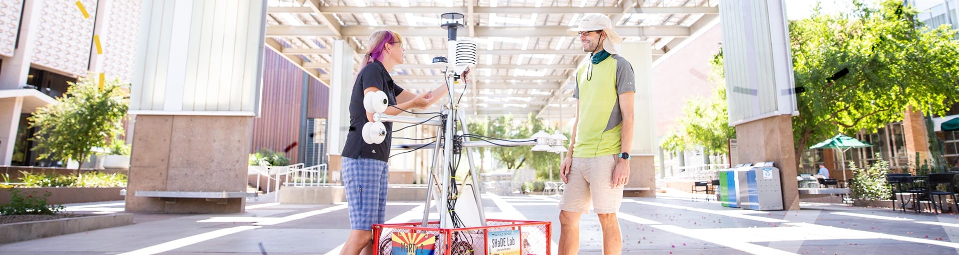 ASU School of Sustainability graduate student working to capture heat data with MARTY on ASU’s Tempe campus.